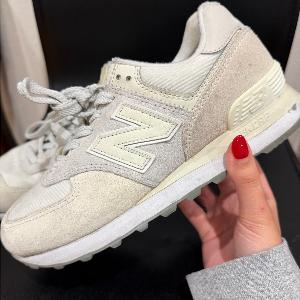 New Balance Women's Beige and White Sneakers